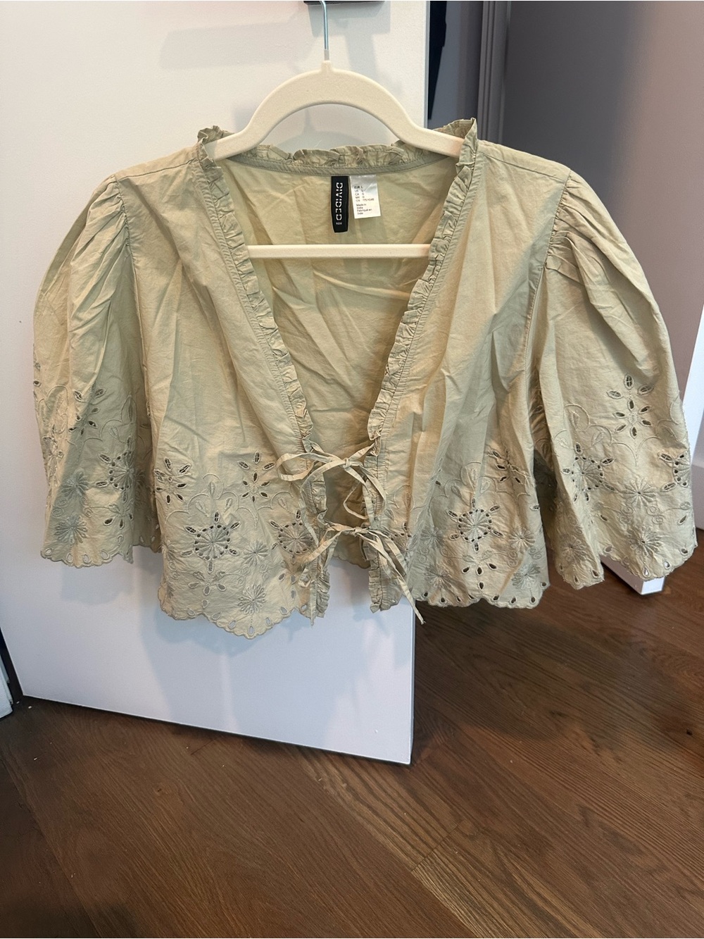 H&M Light Olive Eyelet Tie-Front Blouse